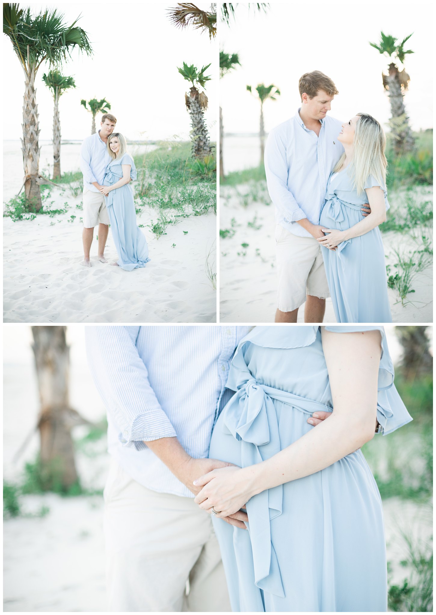 beach maternity session with palm trees
