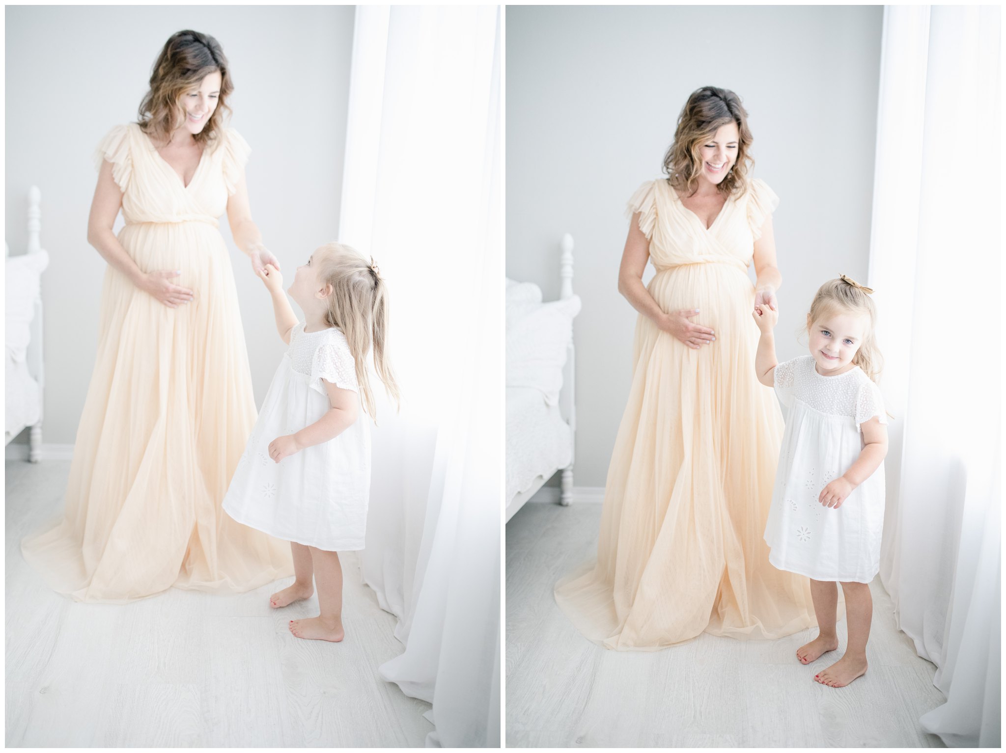 pregnant mom twirling daughter
