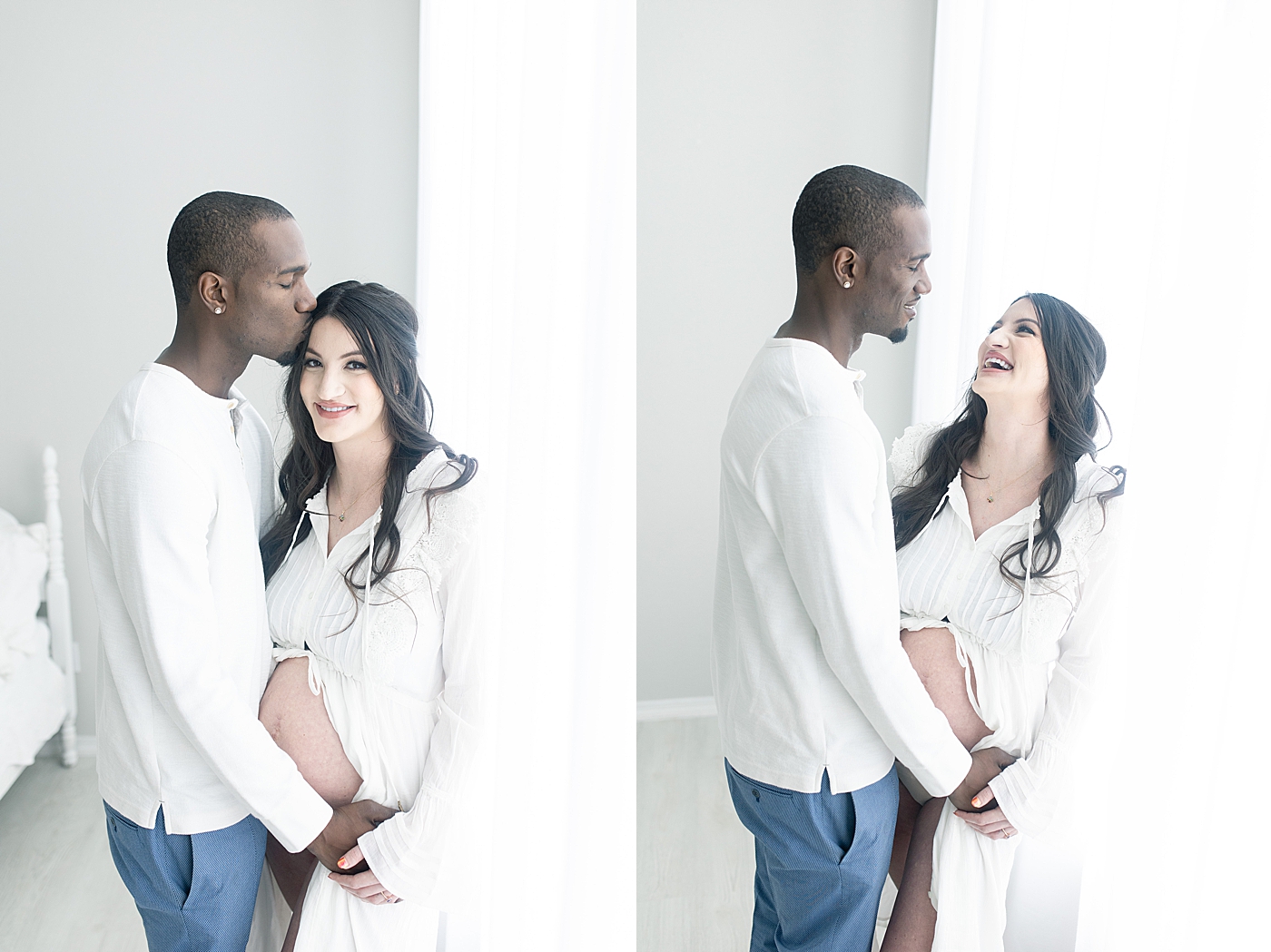 Maternity photos with Mom and Dad in studio. Photo by Little Sunshine Photography.