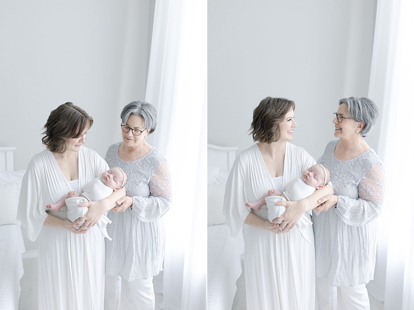 Mom, grandma, and baby girl in a family photo in studio | Photo by Little Sunshine Photography 