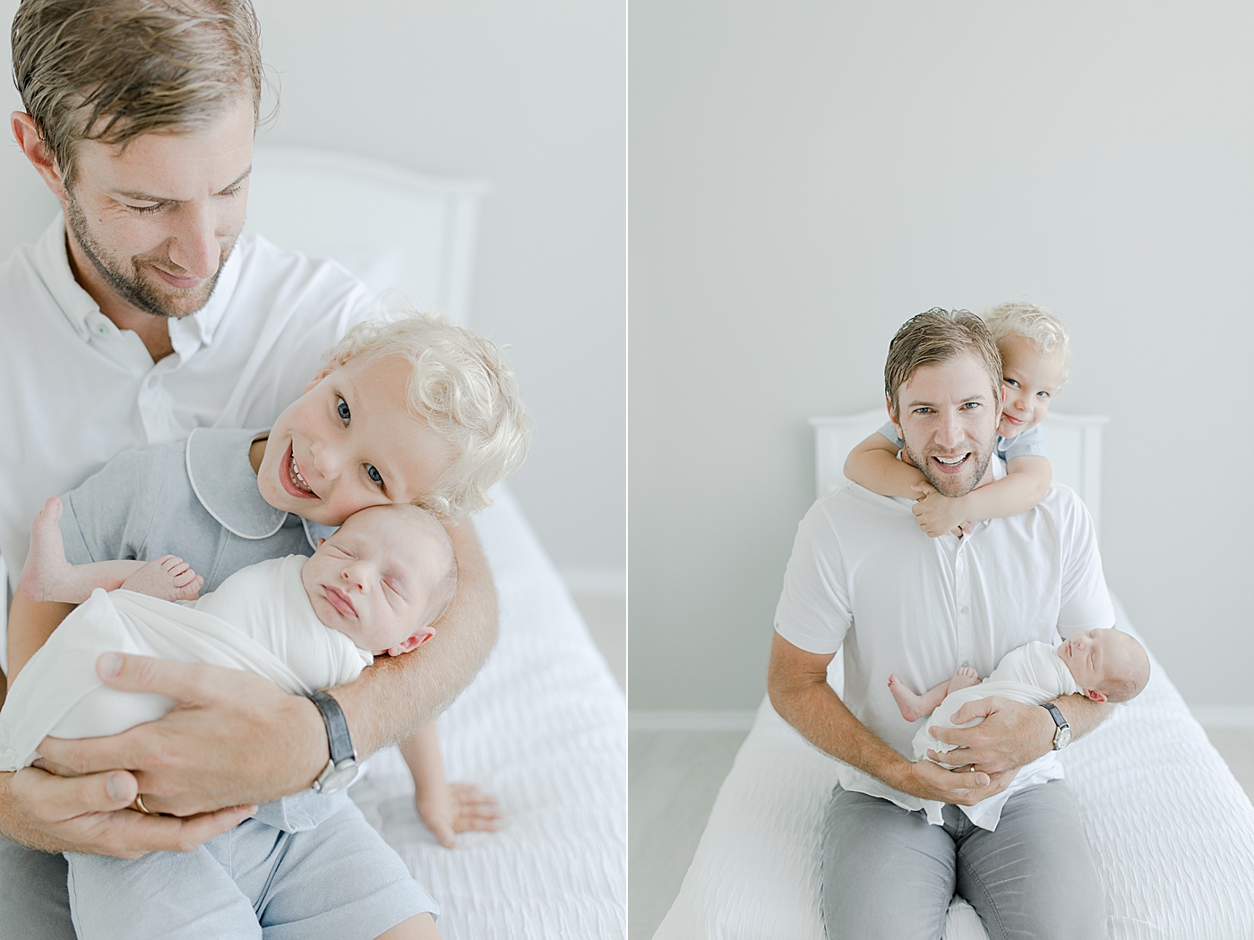 Dad with toddler boy and newborn baby snuggling | Photo by Hattiesburg NB photographer Little Sunshine Photography