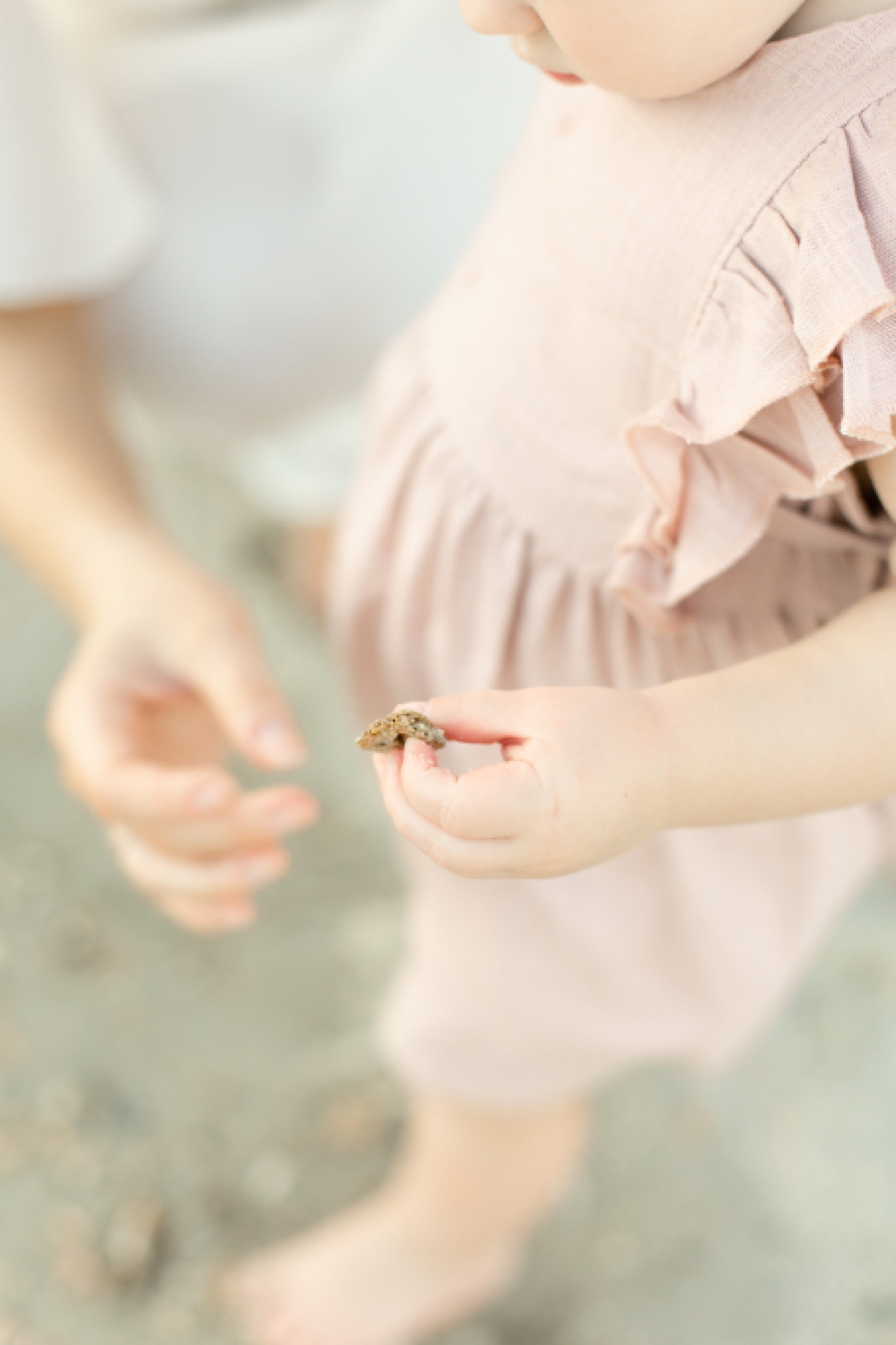 Toddler girl picking up shells on the beach | Photo by Bay St. Louis MS Family Photographer Little Sunshine Photography