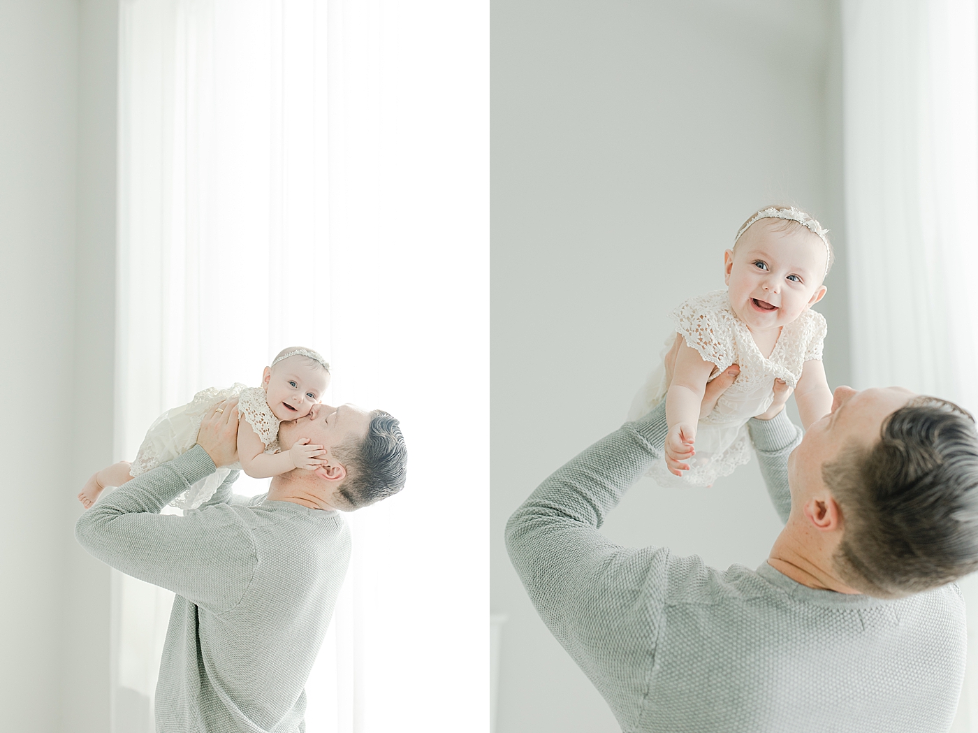 Dad playing airplane with his baby girl | Photo by Little Sunshine Photography