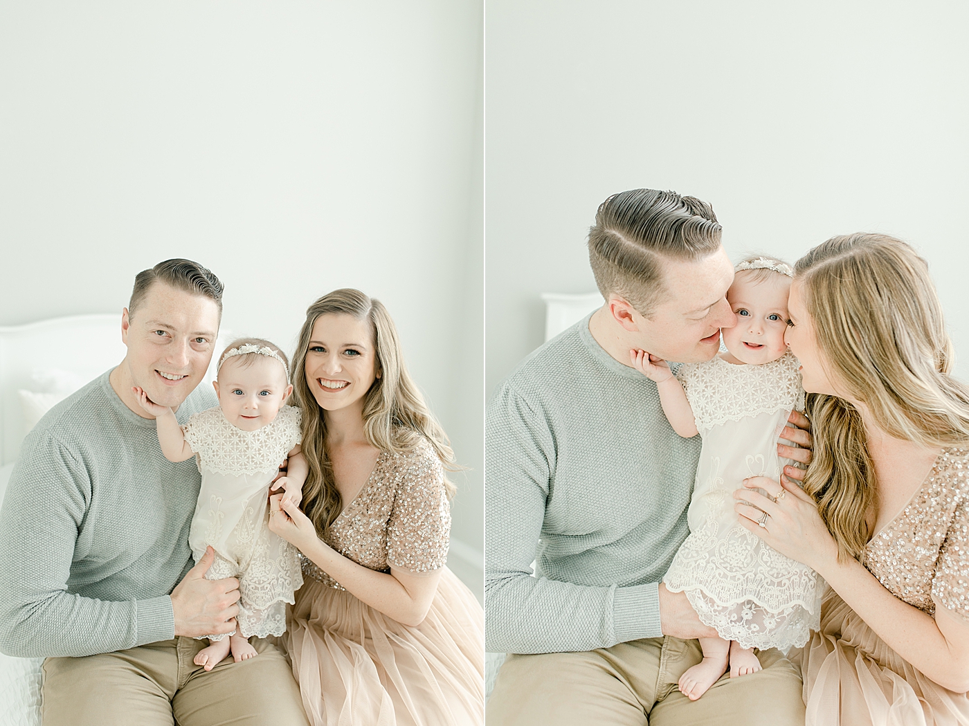 Mom and dad snuggling with their baby girl | Photo by Little Sunshine Photography