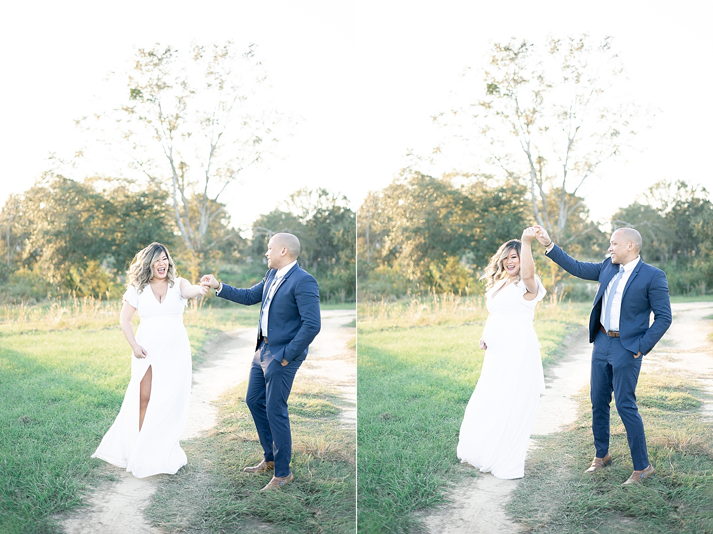 Mom and dad to be dancing on a dirt path | Photo by Gulfport MS Maternity and Newborn Photographer Little Sunshine Photography 